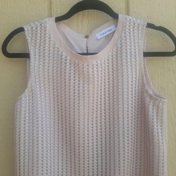 Calvin Klein Tunic Top Blush Pink Sheer Layered Waffle Textured Sleeveless Sz XS - Picture 8 of 10